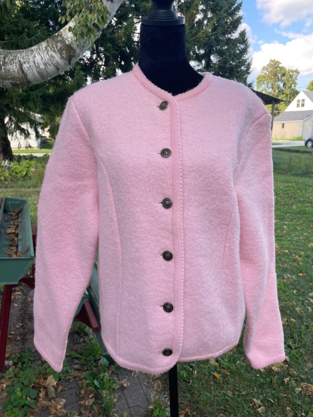 Vintage 60s Tally-Ho Jacket Wool Pale Pink Minimalist Granny Chic Coquette M